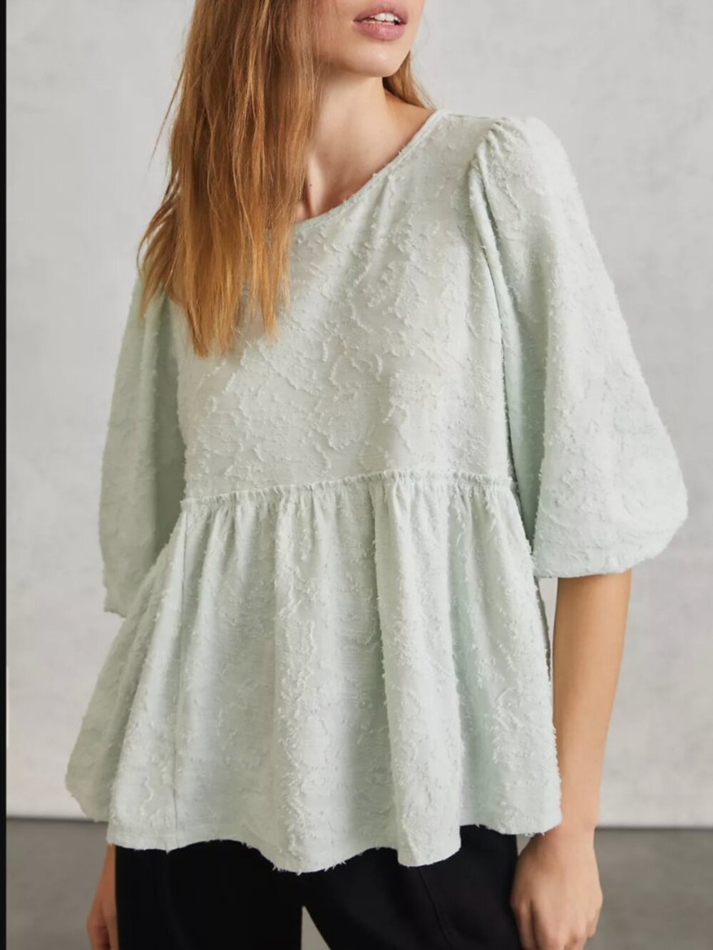 Anthropologie Amorina Light Mint Textured Babydoll Top Medium